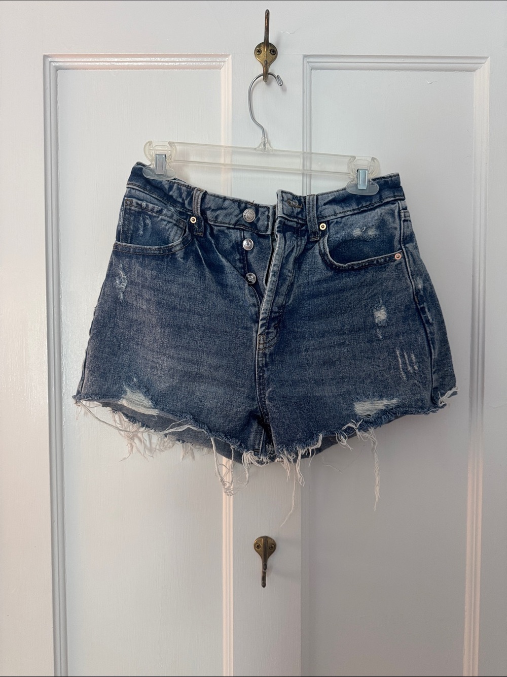 wild fable High-Waist Distressed Denim Shorts - Indigo